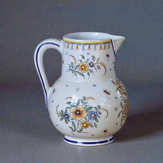 Image 1 of Handcrafted French carafe from Moustiers, hand-painted