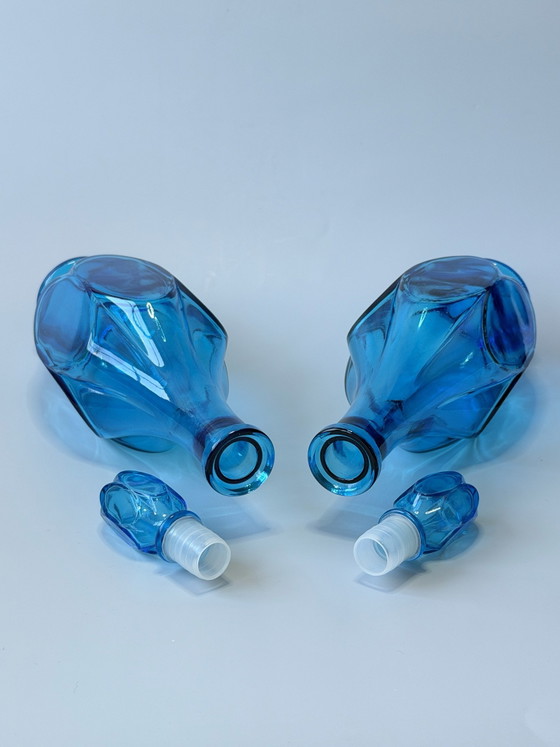 2 magnificent vintage Empoli decanters, Italian glass, Glass & Decanter, Turquoise (photo 8 of 8)
