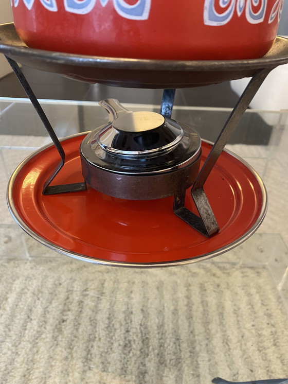 Image 1 of Vintage geëmailleerd metalen fonduestel uit de jaren 70