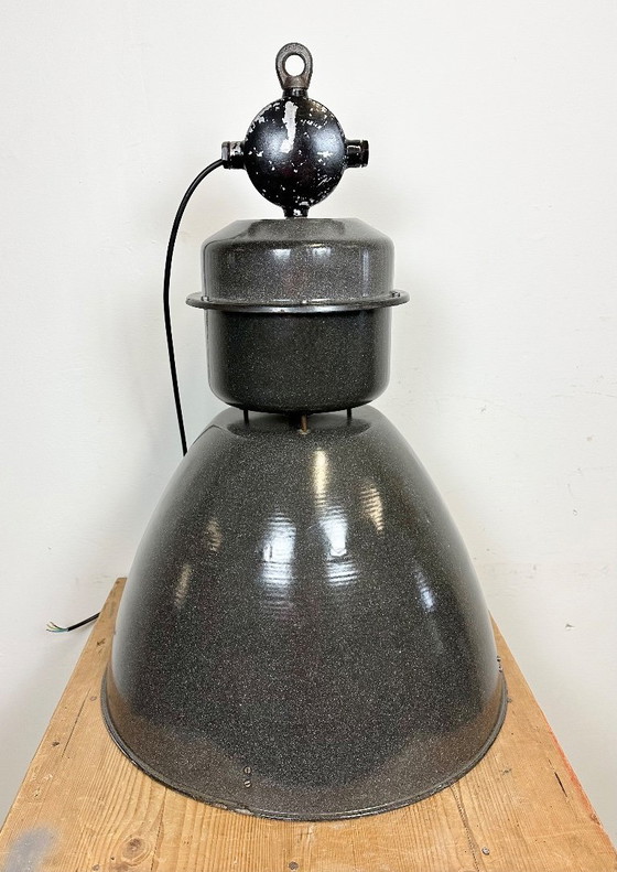 Image 1 of Large Dark Grey Enamel Industrial Factory Lamp from Elektrosvit, 1960s