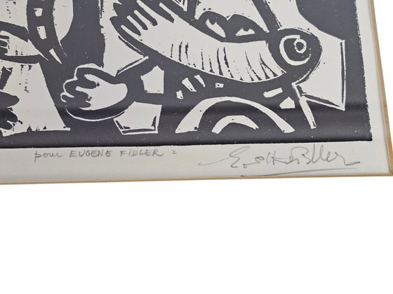 Image 1 of Eugène FIDLER (1910-1990) - Lino engraving originale - 'Pour Eugene Fidler' - 6/100