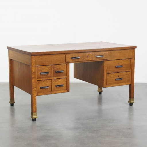 Antique oak Art Deco desk from early 20th century in Amsterdam school style
