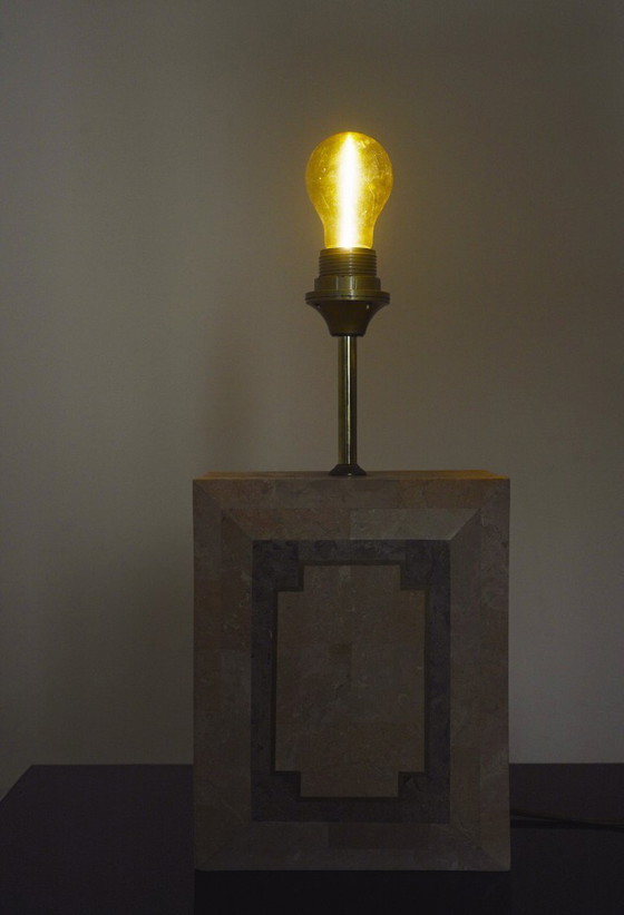 Image 1 of Vintage Marble Table Lamp Italian Art Deco Stone Lamp Geometric Marble Lighting Mid Century Modern Accent Lamp