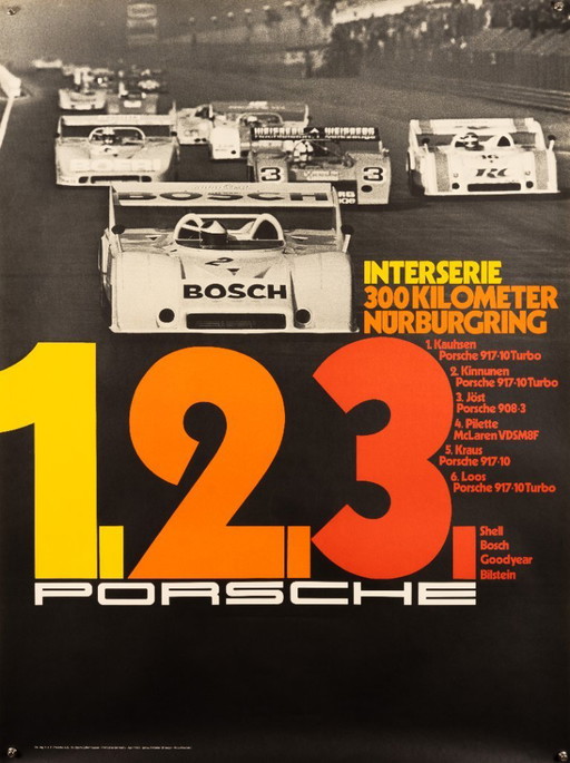 Porsche Interserie Nürburgring – 1973 – Originele Vintage Porsche Poster van Atelier Strenger – Mid-Century Modern – 102x76 cm