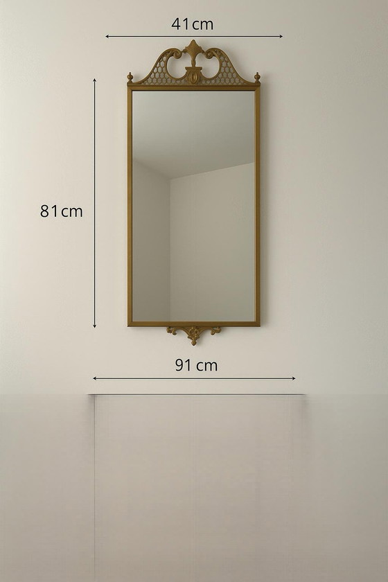 Image 1 of Chic Wall Console With Mirror - Marble & Brass Ornaments