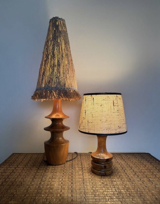 Image 1 of 70's turned wood lamp