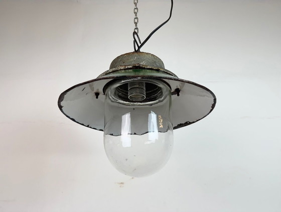 Image 1 of Green Enamel and Cast Iron Industrial Pendant Light, 1960s