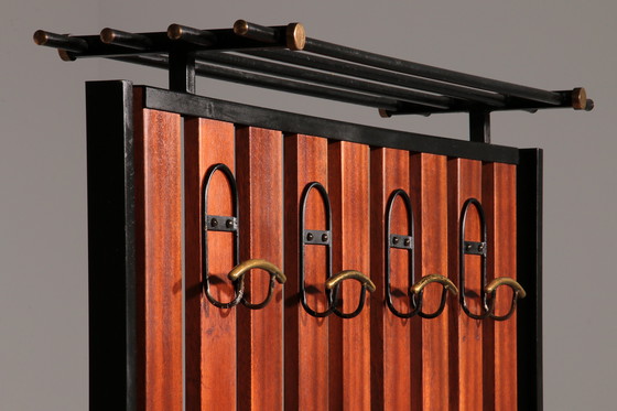 Image 1 of Italian Vintage Elegance – Brass and Teak Wall Clothes Hanger from the 1950s-1960s