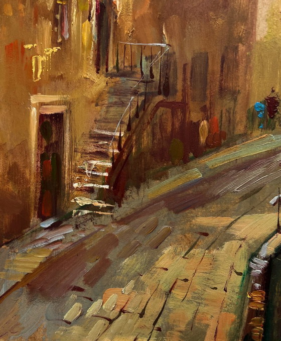 Image 1 of Original Oil Painting City River Landscape Old street of Venice