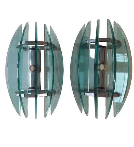 Image 1 of Par de apliques de pared italianos de cristal turquesa de Veca, 1970