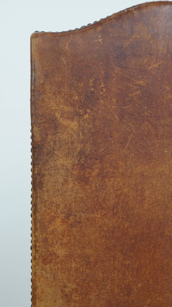 Image 1 of Satz von 2 antiken Esszimmerstühlen aus Holz und Schafsleder aus den frühen 1900er Jahren