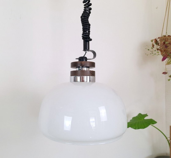 Image 1 of Vintage Opal Glass Pendant Light, Yugoslavia 1970s Hanging Lamp