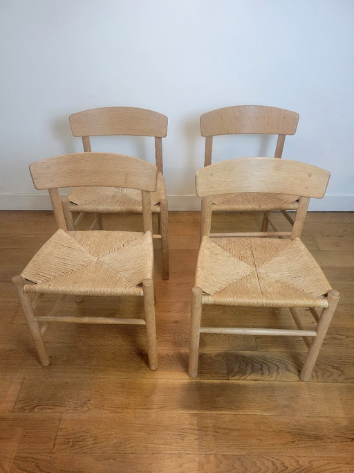 Set of 4 J39 chairs in soaped oak by Børge Mogensen for FDB Mobler