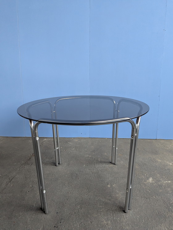 Image 1 of Vintage chrome & glass dining table