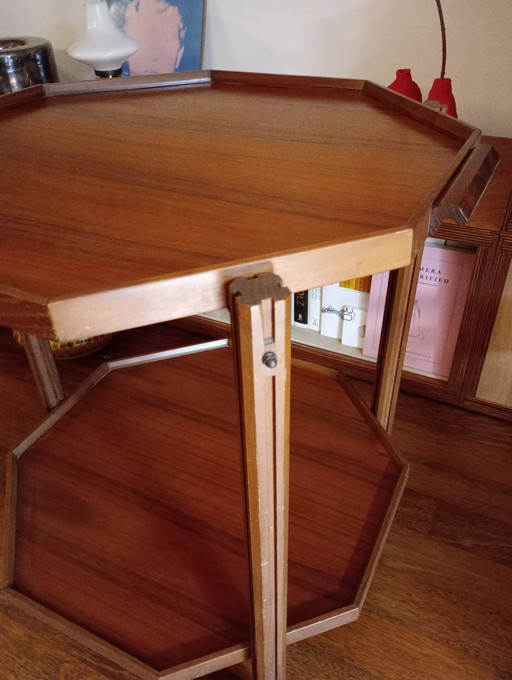 Octagonal mid century teak serving trolley, Italy 60s