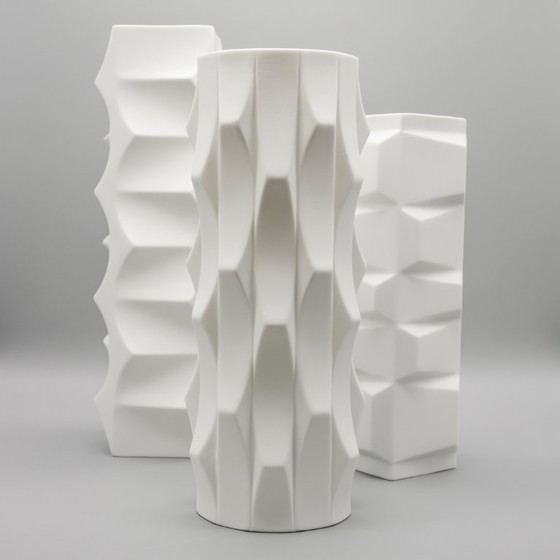 Image 1 of HUTSCHENREUTHER Biskuitporzellan ARCHAIS Vase TRIO Heinrich FUCHS Op Art Retro