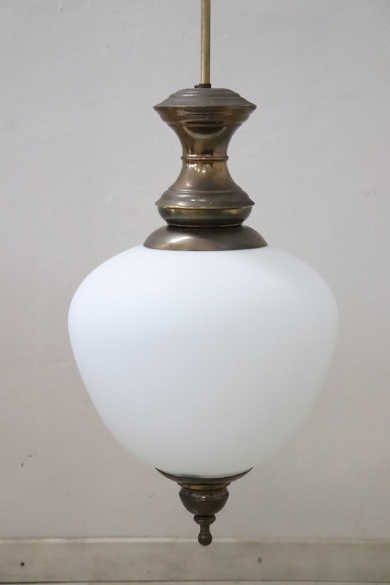 Image 1 of Hängeleuchte aus Messing und Glas, 1960er Jahre