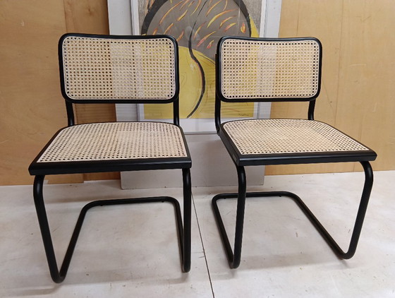 Image 1 of ALIVARMVSEVM 104. SET of 2 CESCA B32 Chairs (NEW) in Black Frame Limited Edition 