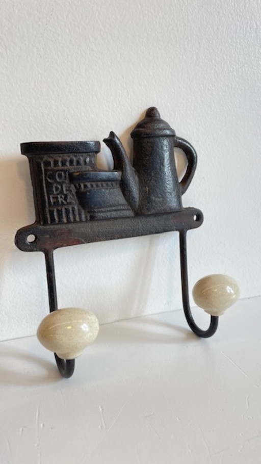 Cast Iron and Porcelain Towel Rack