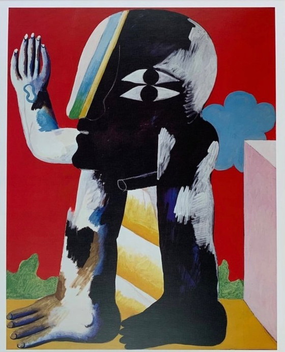 Image 1 of Horst Antes: "Figure Black and White 1967". Rara stampa artistica su carta robusta con texture telata. In ottime condi