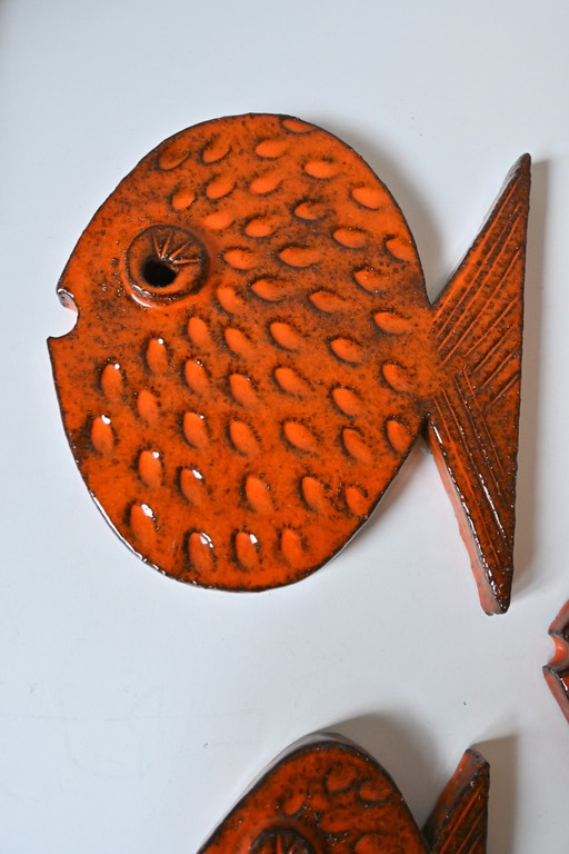 Ensemble de poissons en céramique vintage 1970