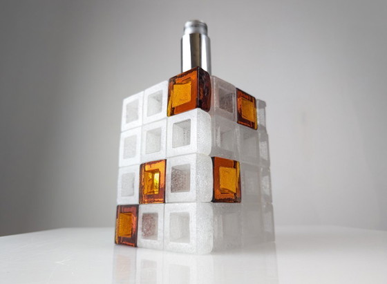 Image 1 of Albano Poli for Poliarte Murano Glass Cube Lamp Amber & Ice 1960s
