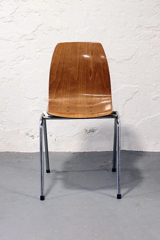 Set di 5 sedie scolastiche vintage in compensato – Sedie da pranzo, Metallo, Legno (photo 3 of 6)