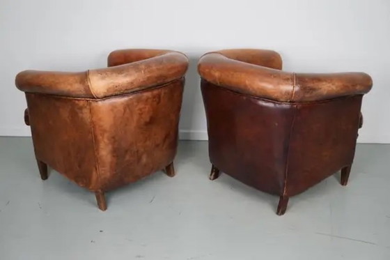 Image 1 of Poltrone da club vintage olandesi in pelle color cognac, set da 2