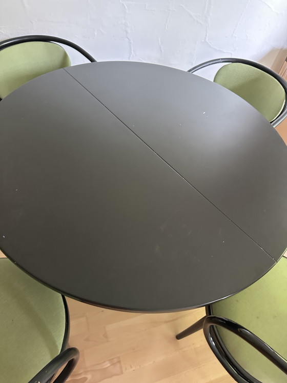 Thonet Design eethoek: 4x gebogen houten stoel 209 P & uitschuifbare tafel S 1047 Zwart/Groen – Eetkamerset (photo 3 of 6)