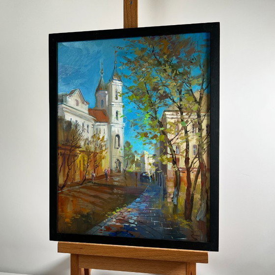 Image 1 of Pintura al óleo original Paisaje urbano otoñal Sinfonía de la ciudad de otoño