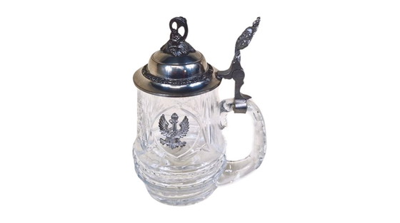 Image 1 of Vintage kristallen bierpul met tinnen deksel – adelaar decor – Duitsland stijl