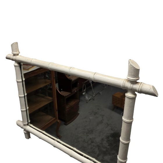 Image 1 of Large vintage white faux bamboo mirror