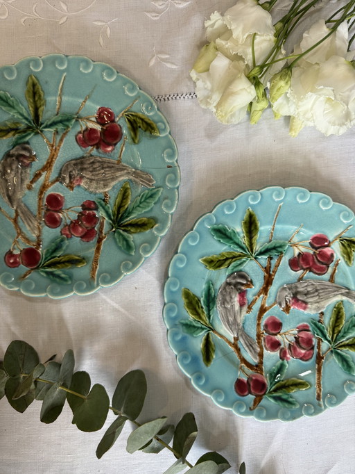 Platos de pájaros de mayólica