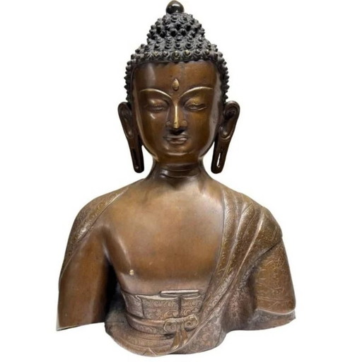 Busto monumental de Buda nepalí en bronce – Newar tradition Patan – lote 415