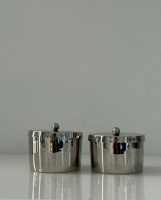 Image 1 of Ensemble de deux boîtes rondes en acier inoxydable