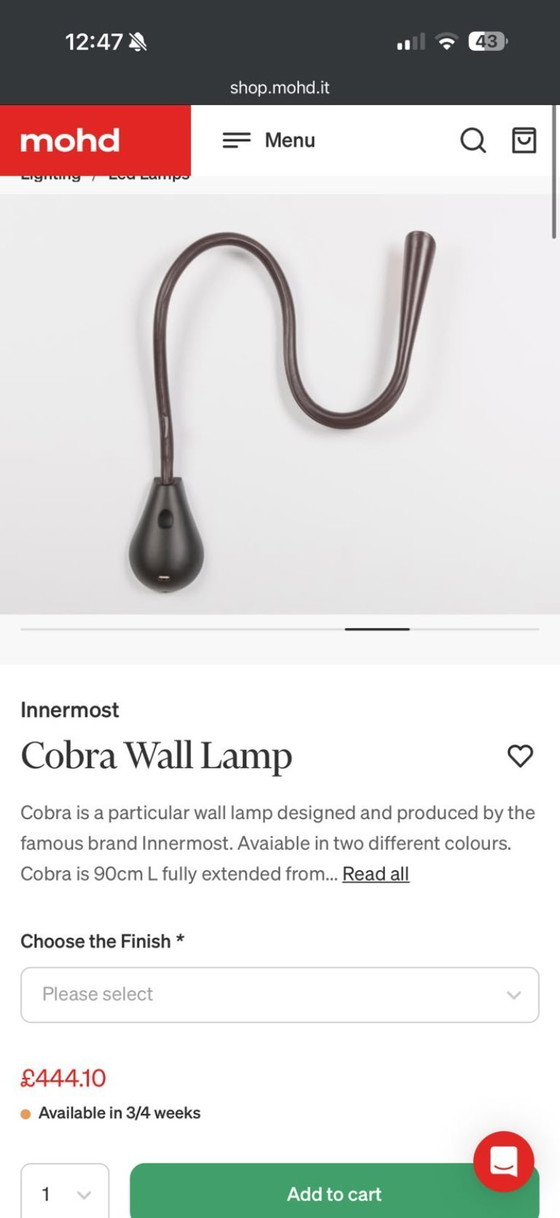 Image 1 of Innermost Cobra 3.0 Leder 90cm LED Wandlamp Bruin BNIB Adviesprijs £349