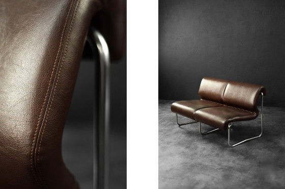 Image 1 of Divano da salotto a 2 posti con struttura in acciaio marrone, vintage metà secolo, Germania moderna, anni '70