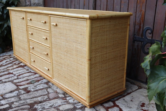 Enfilade Rotin Et Bambou Dans Le Goût Dal Vera 1970 Italie – Buffet bas, Rattan (photo 5 of 10)