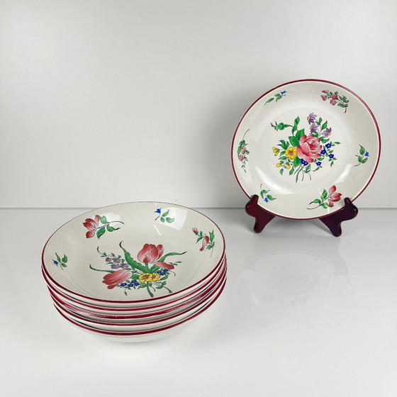 Set of 6 bowl-shaped plates, Réverbère model by KG Lunéville, tulip & rose pattern – KG Luneville, Crockery (photo 6 of 8)