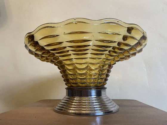 Image 1 of Bernsteinfarbene Glasschale Obstschale Art Deco 1930er Jahre Französisch