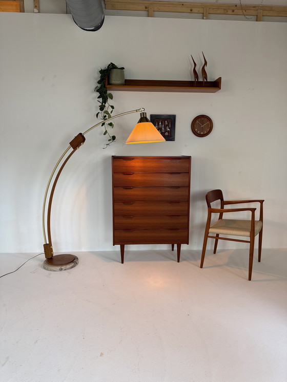 Image 1 of Vintage arc lamp in marble, walnut & brass '70