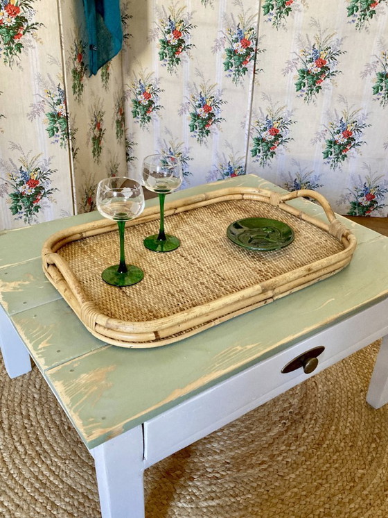 Image 1 of Vassoio da portata vintage in bambù e rattan