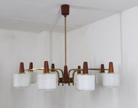 Image 1 of XL Lustre Vintage Design Danois Teck Verre Laiteux