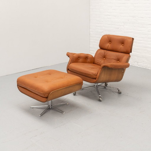 Poltrona lounge Martin Stoll Giroflex anni '70 – fauteuils, Wood, Leather