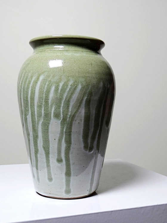 Image 1 of Wabi-Sabi modernist stoneware vase with vintage ash glaze