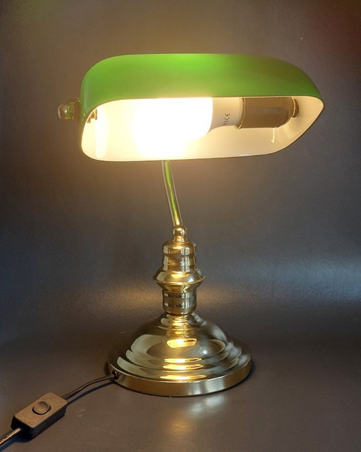 Vintage Design table lamp in golden metal and colored glass, Italy, 1980s