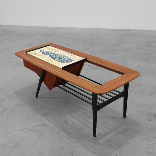 Coffee Table Model 210, Teak Wood and Ceramic, by Alfred Hendrickx, Belform