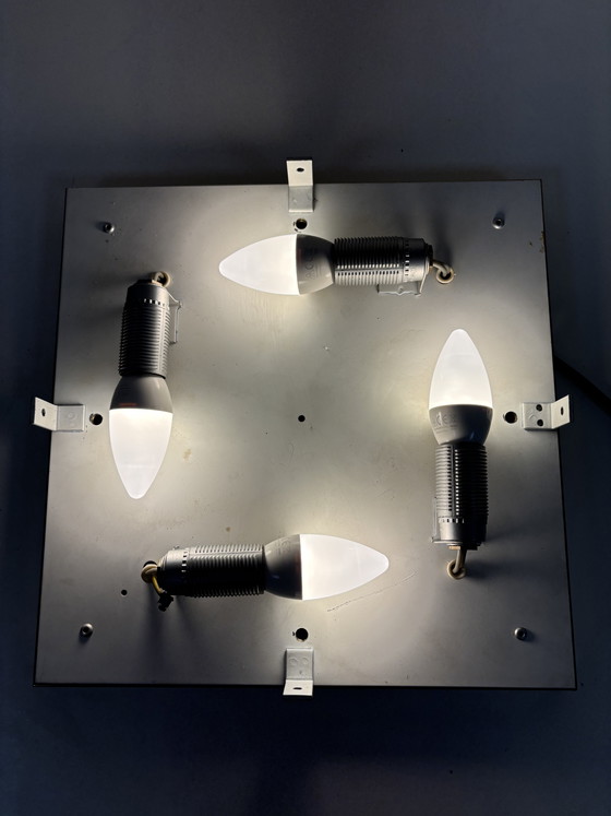 Image 1 of Vintage Hillebrand Ijsglas Plafonnière ijsglas / bubbel textuur (pelle di coccodrillo)