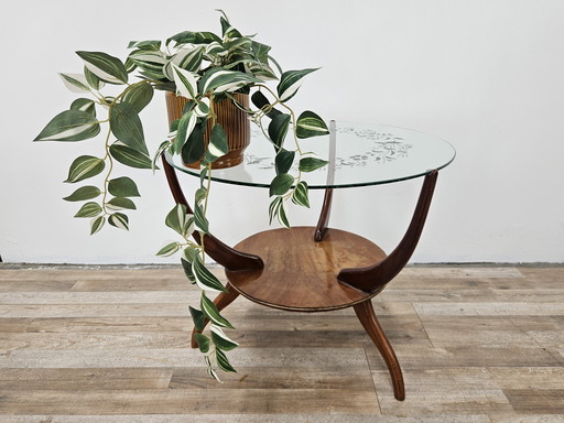 Table basse Art déco avec plateau en verre travaillé