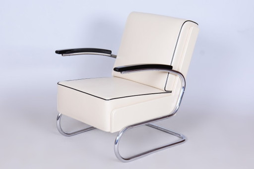 Restored Bauhaus Armchair, By W. Gispen, Mücke-Melder, Czech, 1930s – fauteuils, Leather, Wood